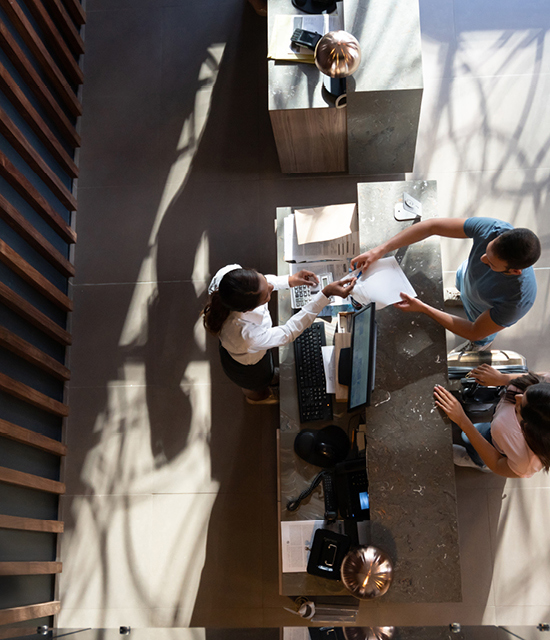 Aerial view of hotel desk